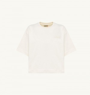 Autry Boxy Fit T-shirt Cropped Cotton Jersey White | 8643-CBNZV