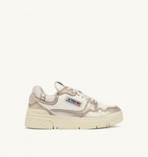 Autry Clc Low Sneakers Platinum Leather Suede White / Gold | 9846-NBXWH