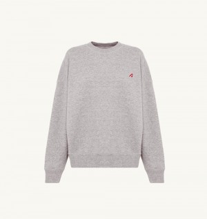 Autry Crew Neck Sweatshirt Gauzed Cotton Jersey Grey | 7045-UOBEQ