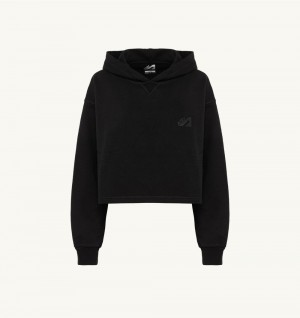 Autry Cropped Hooded Sweatshirt Cotton Jersey Black | 8310-IMWBA