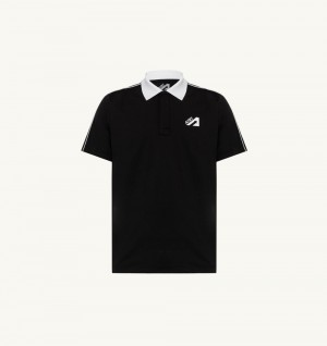 Autry Golf Polo Shirt Contrast Piping Black | 4807-HKFOJ