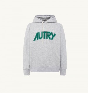 Autry Hooded Sweatshirt Melange Cotton Grey | 7965-LDHRZ