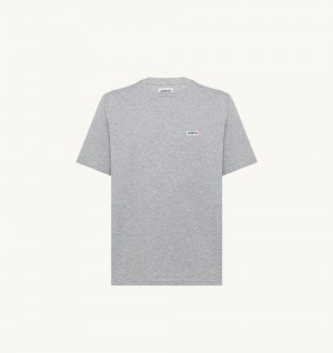 Autry Label T-shirt Melange Cotton Jersey Grey | 6837-HVDFC