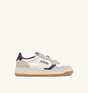 Autry Medalist Low Sneakers Canvas Leather White / Purple | 2065-NABTO