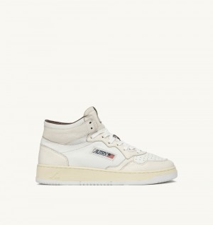 Autry Medalist Mid Sneakers Leather Neutral-tone Nappa White | 5932-HOXWC