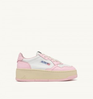 Autry Medalist Platform Sneakers Leather White / Pink | 3059-ZXVDO