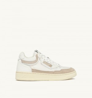 Autry Open Mid Sneakers Leather Mesh Sand Suede White / Beige | 5784-AOJGC