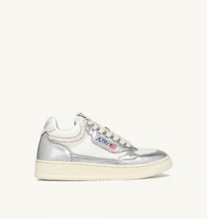 Autry Open Mid Sneakers Mesh Tone Leather White / Silver | 5104-ZIWPA