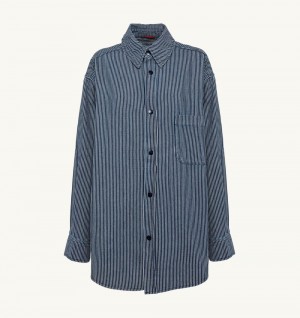 Autry Oversized Fit Striped Shirt Cotton Denim White / Blue | 6217-GKFSR