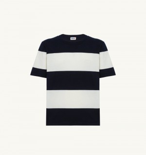 Autry Striped Crepe Knit T-shirt White / Blue | 3542-LUBRC