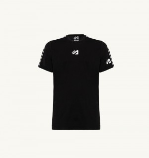 Autry Tennis T-shirt Contrast Piping Black | 5068-TEDGZ