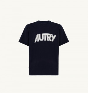 Autry T-shirt Cotton Jersey Blue | 1294-RJHAU