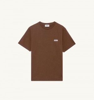 Autry T-shirt Cotton Label Marrone | 5074-SCBWV