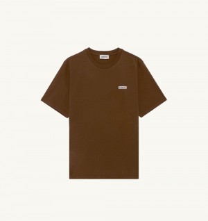 Autry T-shirt Cotton Label Marrone | 5602-TJEQO