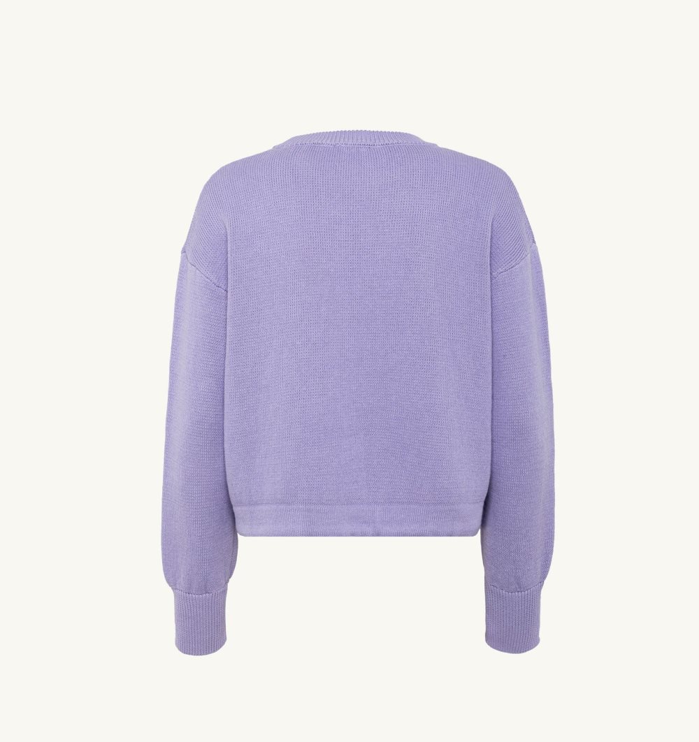 Autry Boxy Fit Crew Neck Sweater Cotton Jacquard Logo Purple | 6239-NRBSZ