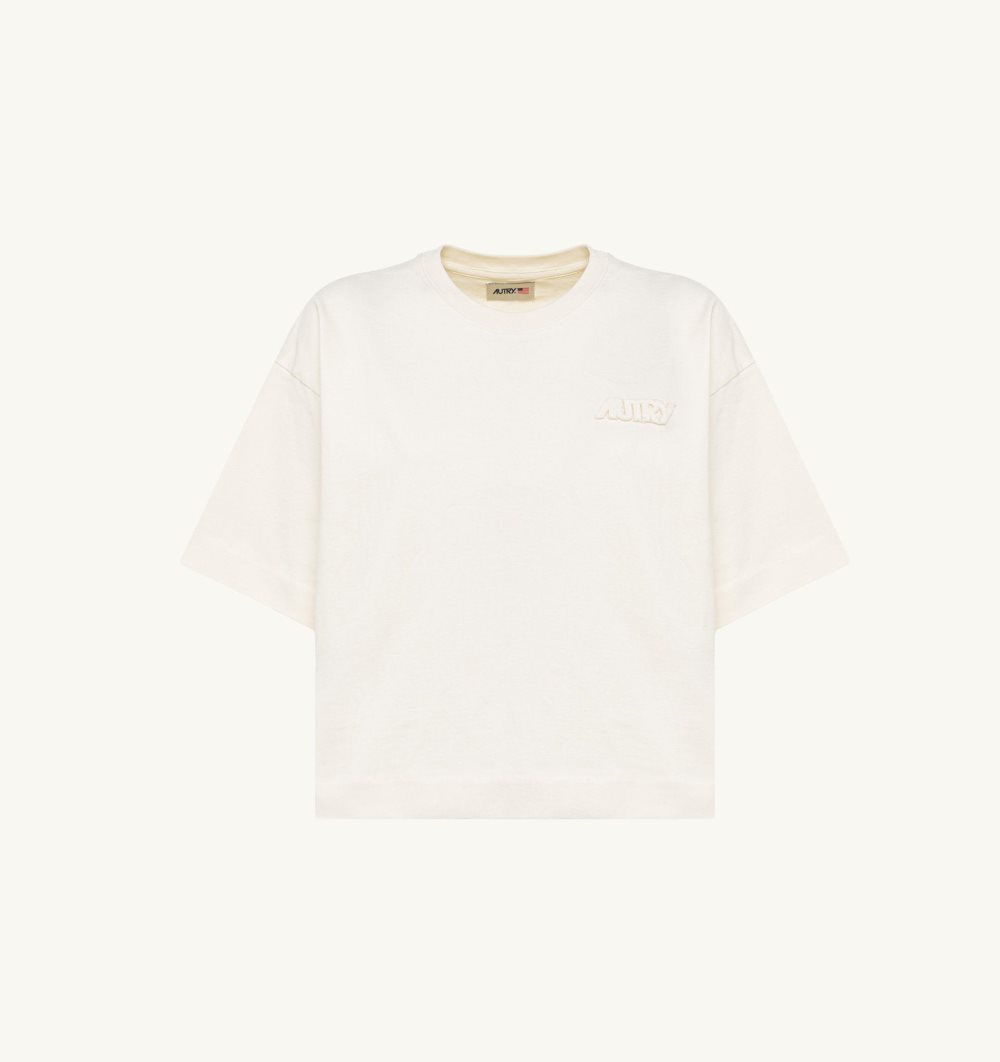 Autry Boxy Fit T-shirt Cropped Cotton Jersey White | 8643-CBNZV