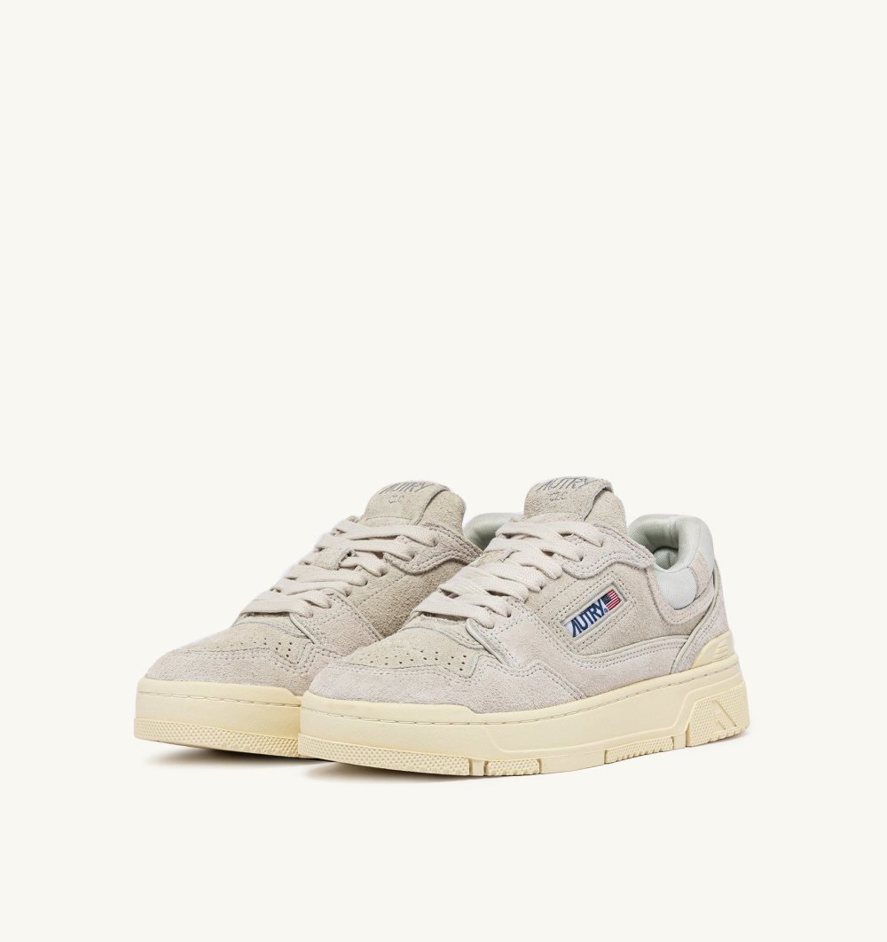 Autry Clc Low Sneakers Cream Leather Mesh White | 6345-WHZIG