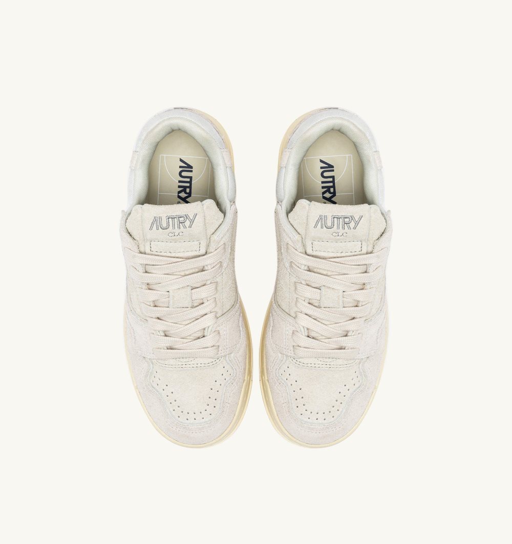 Autry Clc Low Sneakers Cream Leather Mesh White | 6345-WHZIG