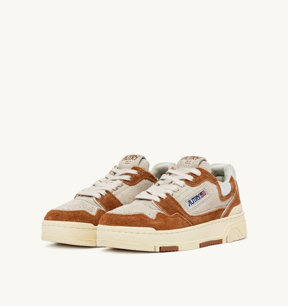 Autry Clc Low Sneakers Cream Terracotta Leather Mesh Marrone | 6209-WGENC