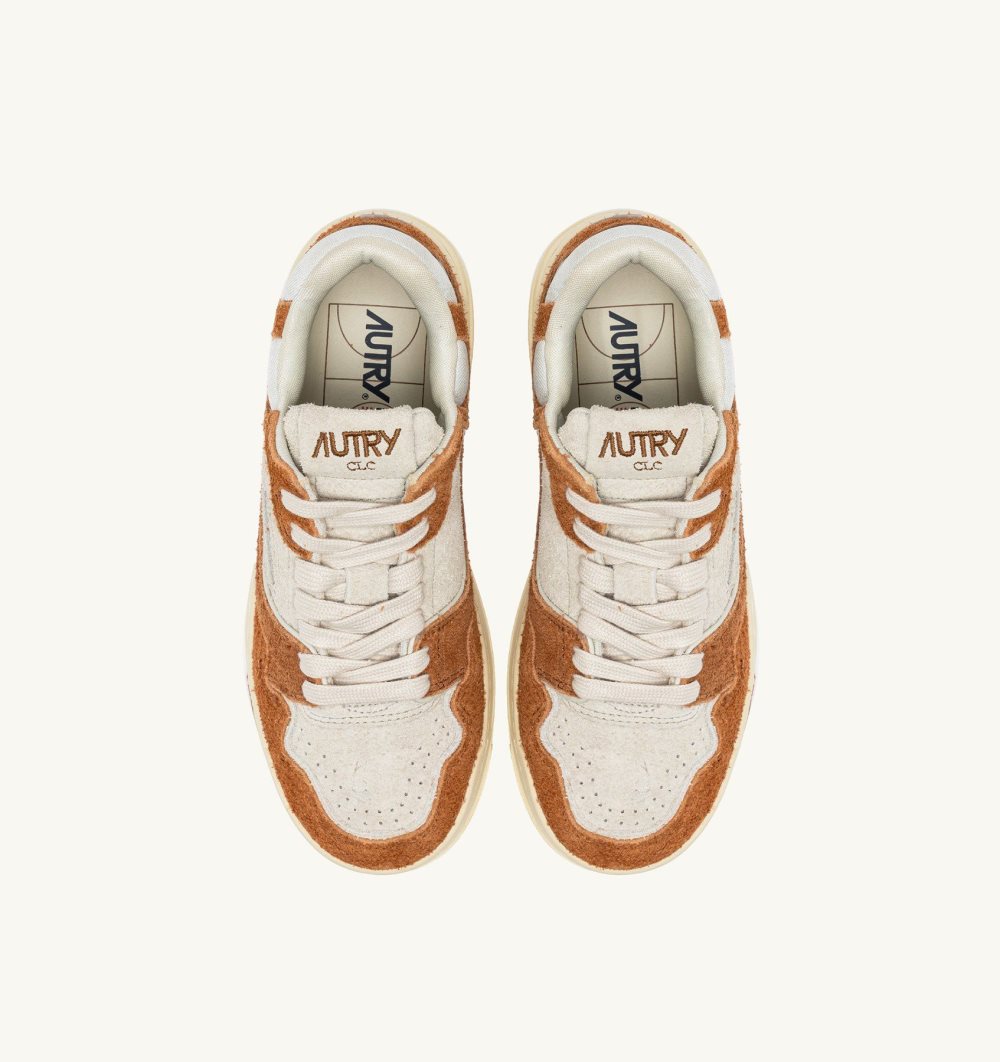 Autry Clc Low Sneakers Cream Terracotta Leather Mesh Marrone | 6209-WGENC