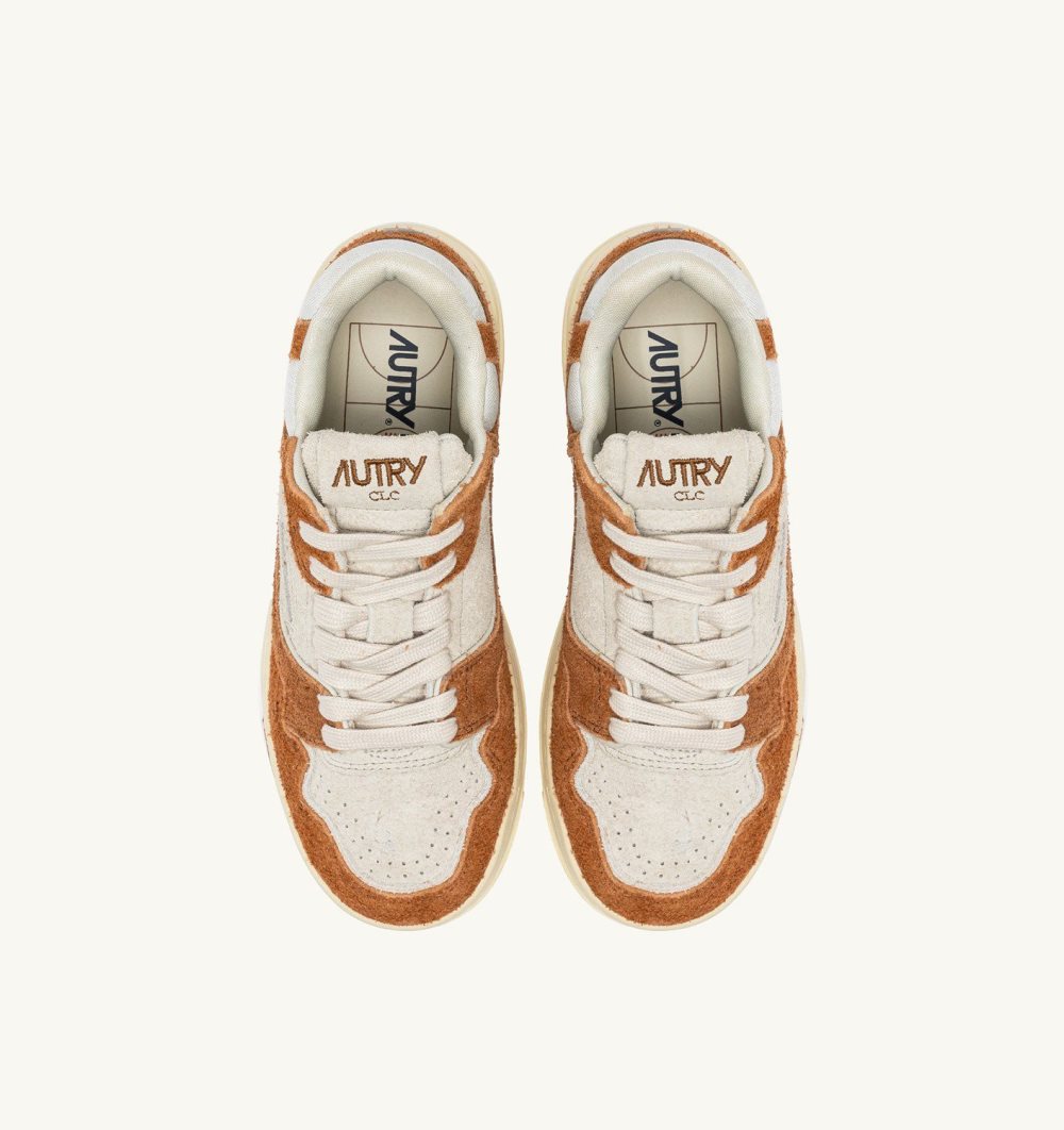 Autry Clc Low Sneakers Cream Terracotta Leather Mesh Marrone | 5263-LTQUJ