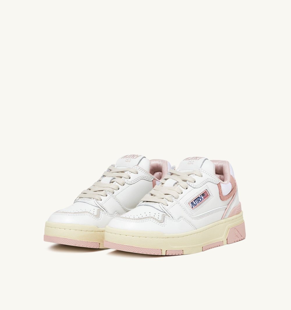 Autry Clc Low Sneakers Leather Powder Suede White / Pink | 7158-XILDQ