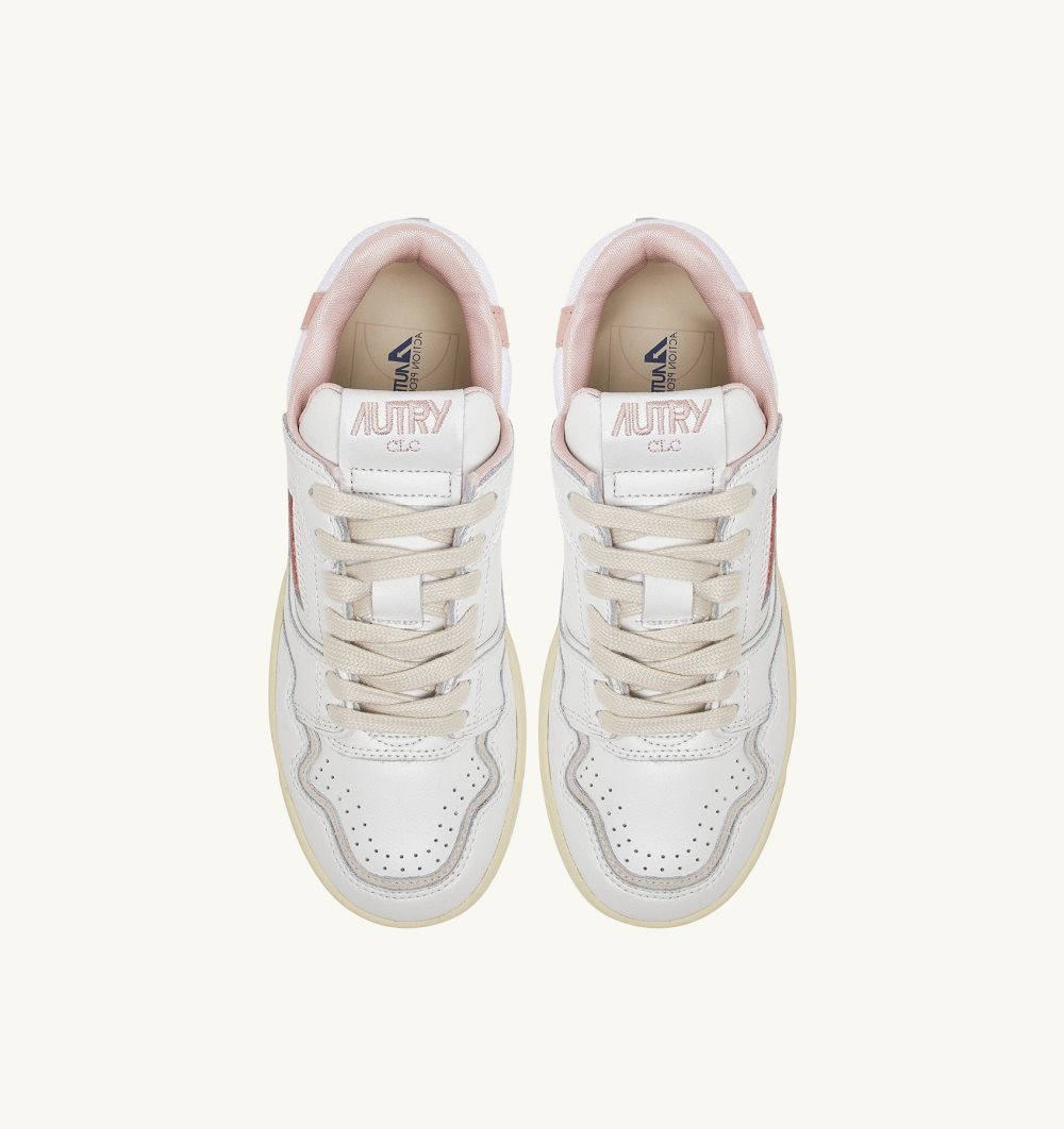 Autry Clc Low Sneakers Leather Powder Suede White / Pink | 7158-XILDQ