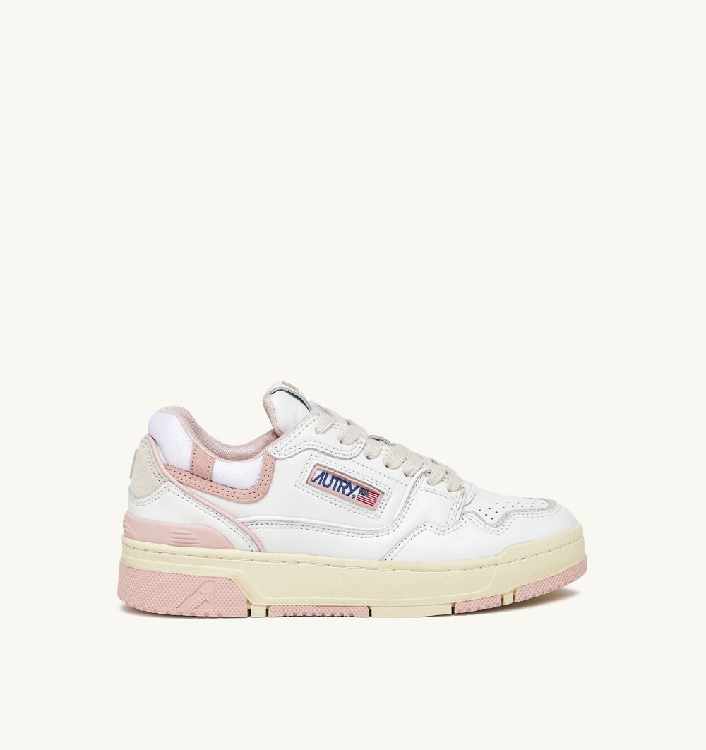 Autry Clc Low Sneakers Leather Powder Suede White / Pink | 7158-XILDQ