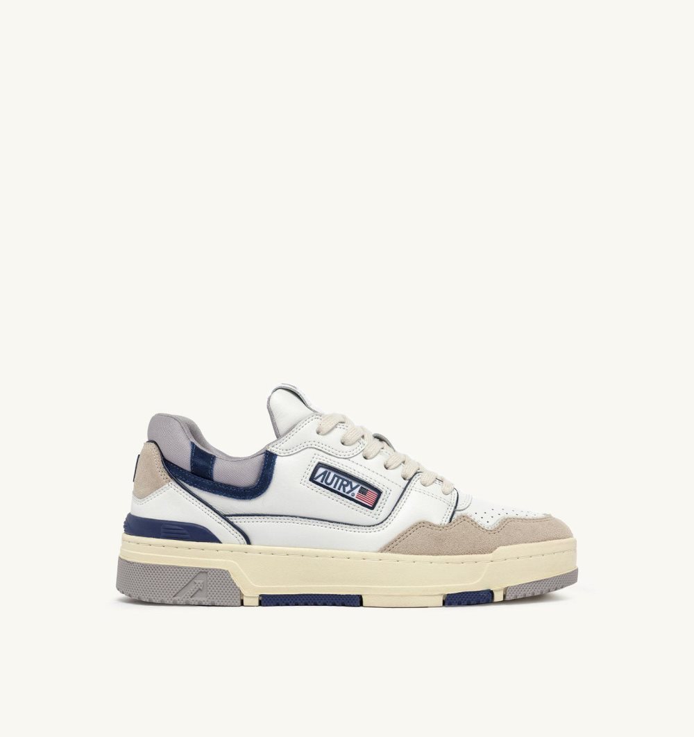 Autry Clc Low Sneakers Leather White / Light Blue | 4185-YTBUJ