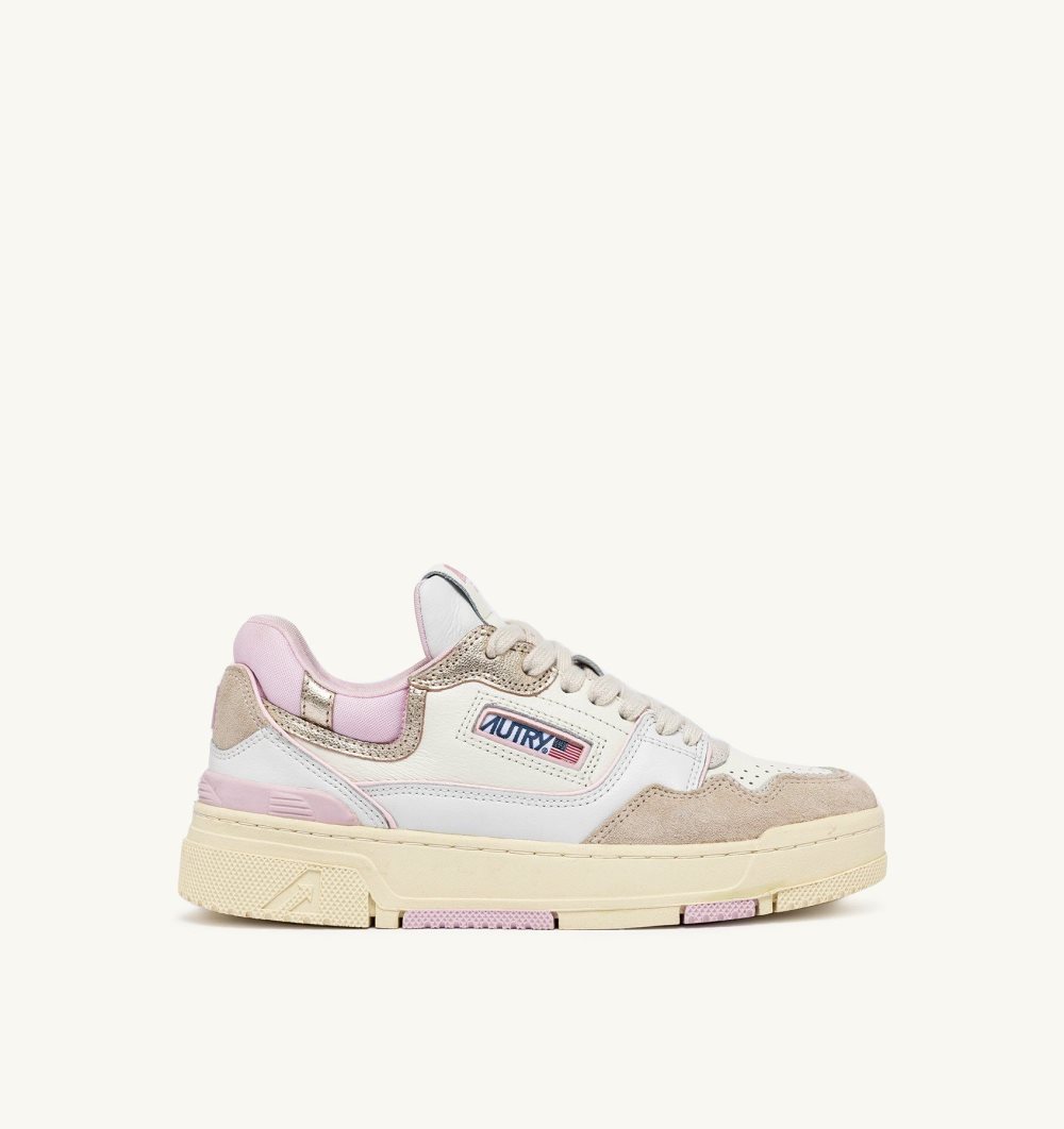 Autry Clc Low Sneakers Leather White / Pink | 9876-JWZBN