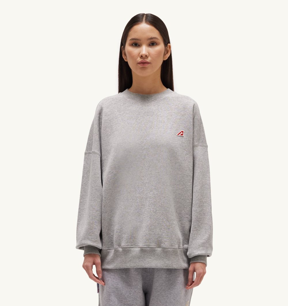 Autry Crew Neck Sweatshirt Gauzed Cotton Jersey Grey | 7045-UOBEQ