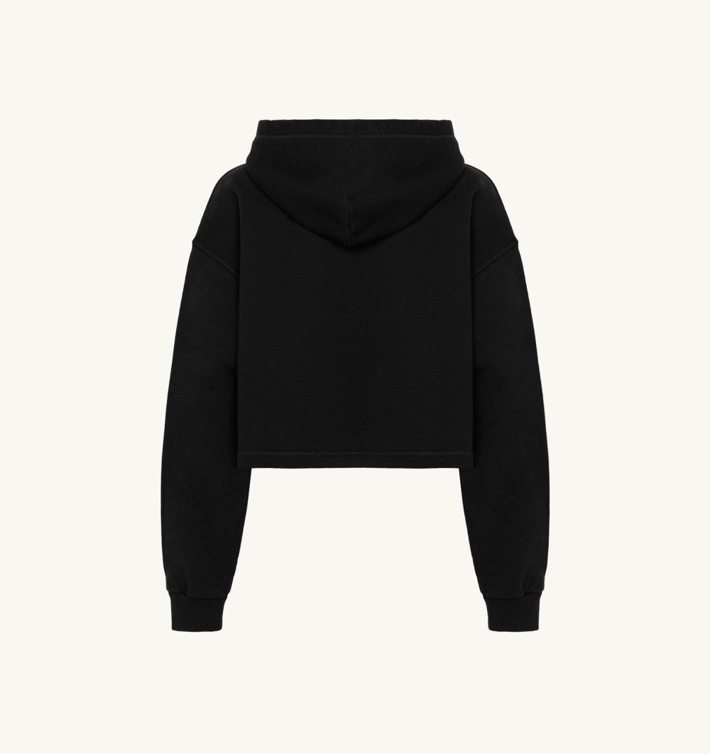 Autry Cropped Hooded Sweatshirt Cotton Jersey Black | 8310-IMWBA