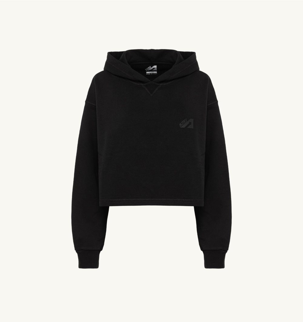 Autry Cropped Hooded Sweatshirt Cotton Jersey Black | 8310-IMWBA