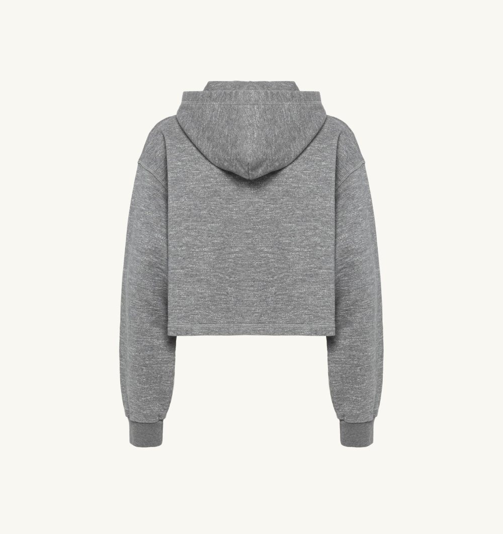 Autry Cropped Hooded Sweatshirt Melange Cotton Jersey Grey | 4927-KILVX