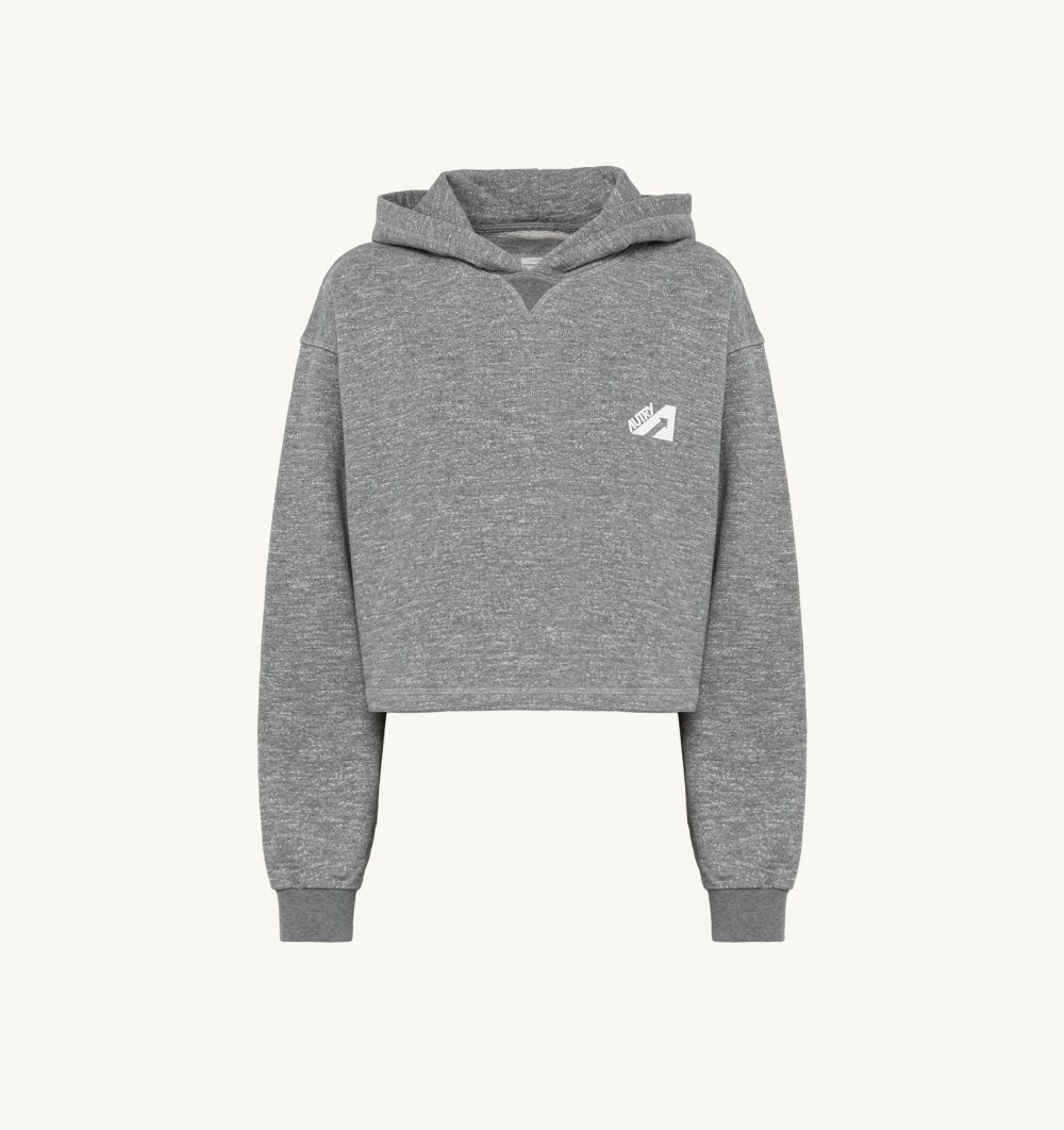 Autry Cropped Hooded Sweatshirt Melange Cotton Jersey Grey | 4927-KILVX