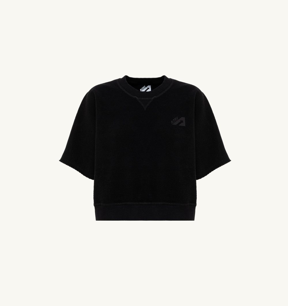 Autry Cropped Sweatshirt Cotton Jersey Black | 8970-YFAZP