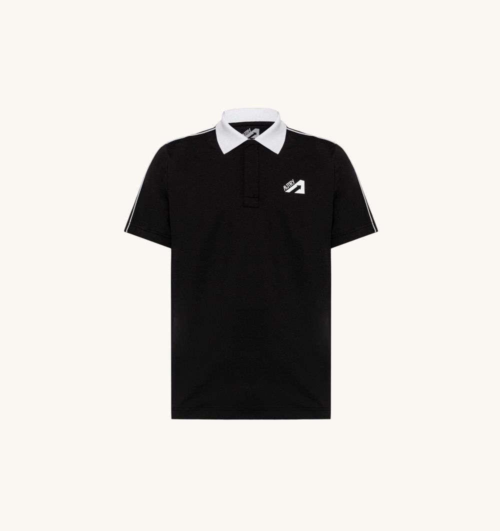 Autry Golf Polo Shirt Contrast Piping Black | 4807-HKFOJ