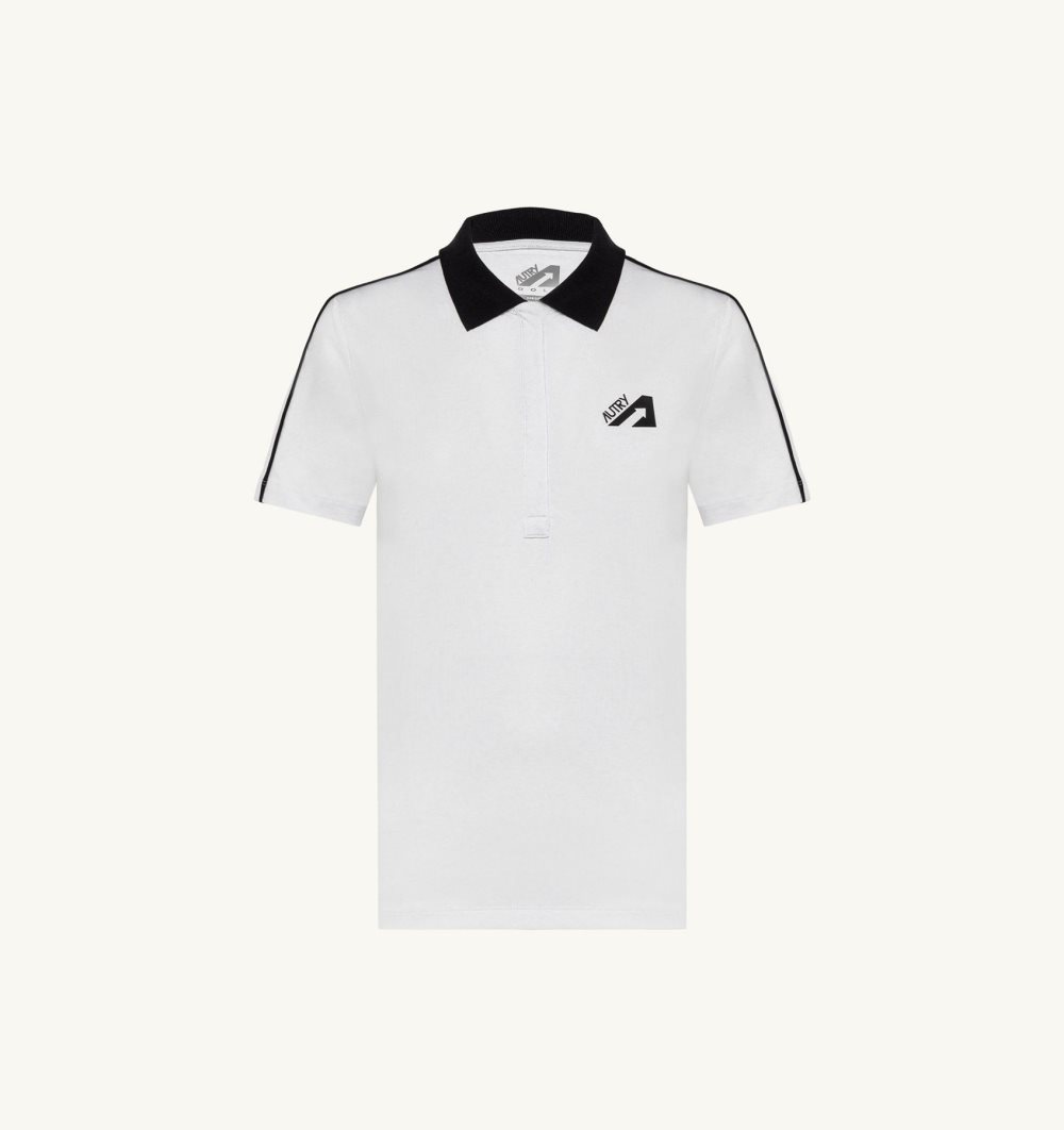 Autry Golf Polo Shirt Contrast Piping White | 4761-SYHQC