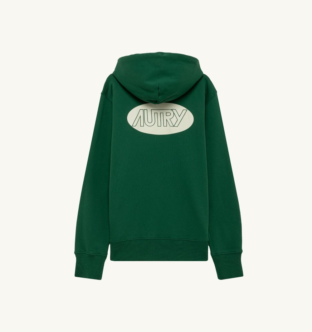 Autry Hoodie Jersey Printed Logo Green | 7386-HFYNU