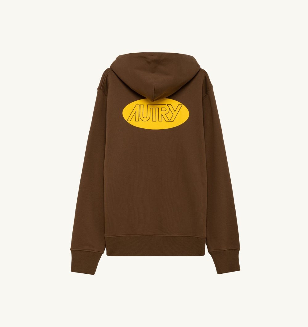 Autry Hoodie Jersey Printed Logo Marrone | 9468-VXOGH