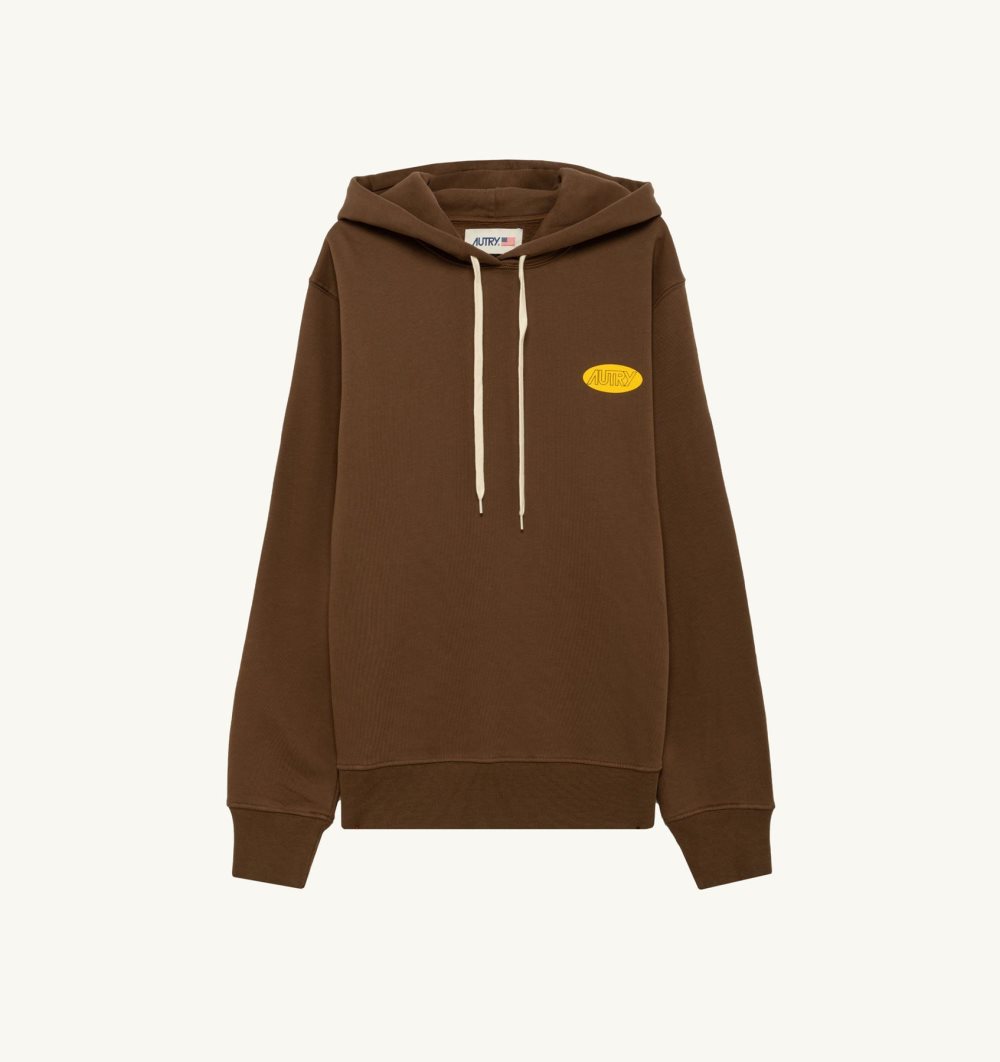 Autry Hoodie Jersey Printed Logo Marrone | 9468-VXOGH