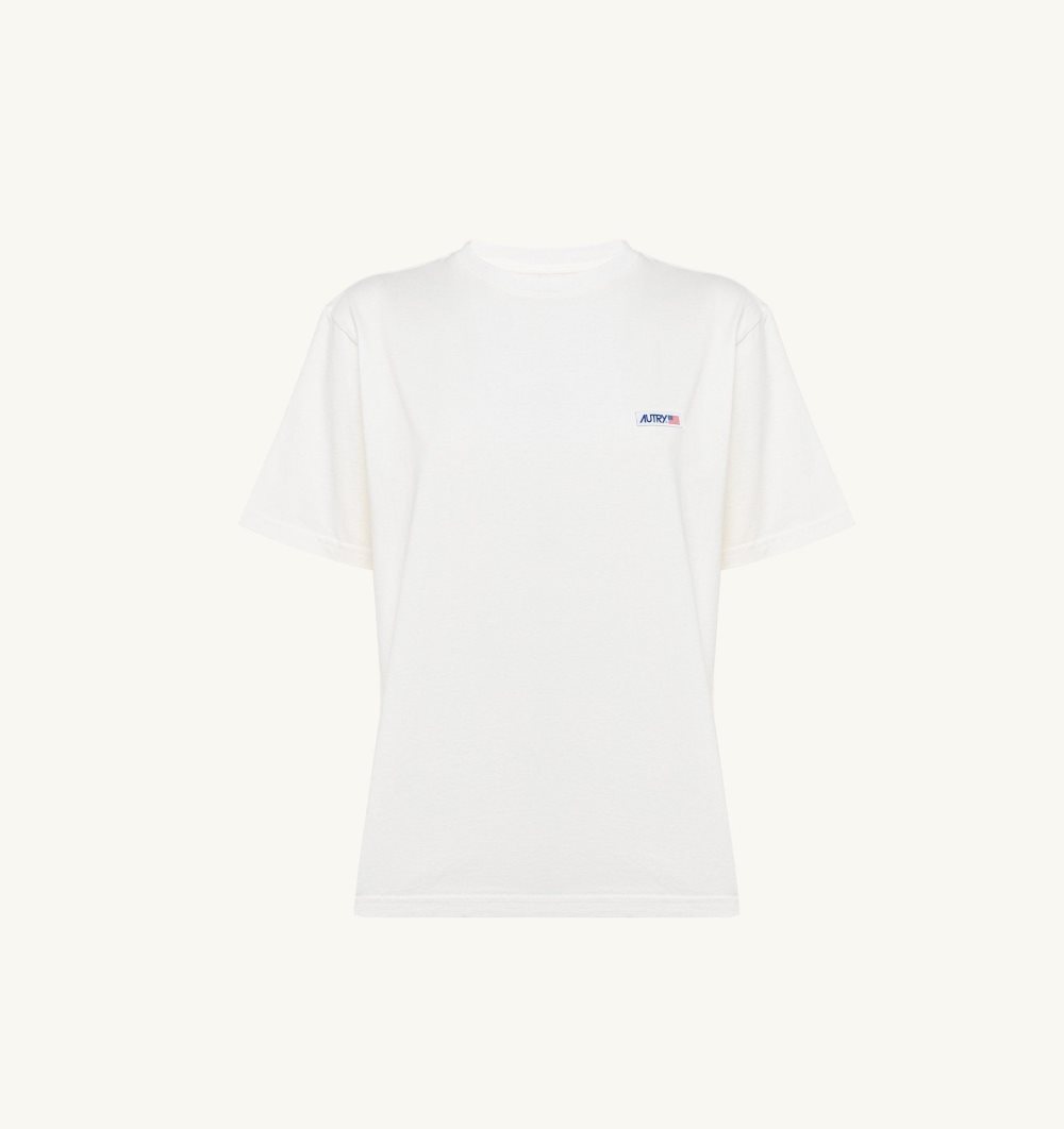 Autry Label T-shirt Cotton Jersey White | 0135-UQYAR