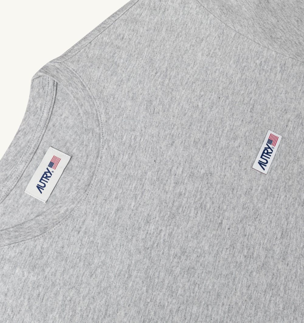 Autry Label T-shirt Melange Cotton Jersey Grey | 6837-HVDFC