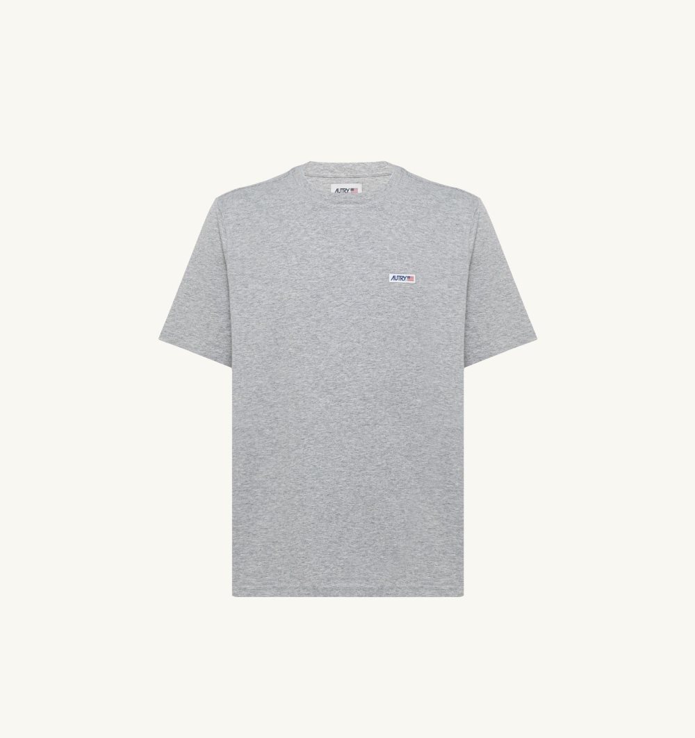 Autry Label T-shirt Melange Cotton Jersey Grey | 6837-HVDFC