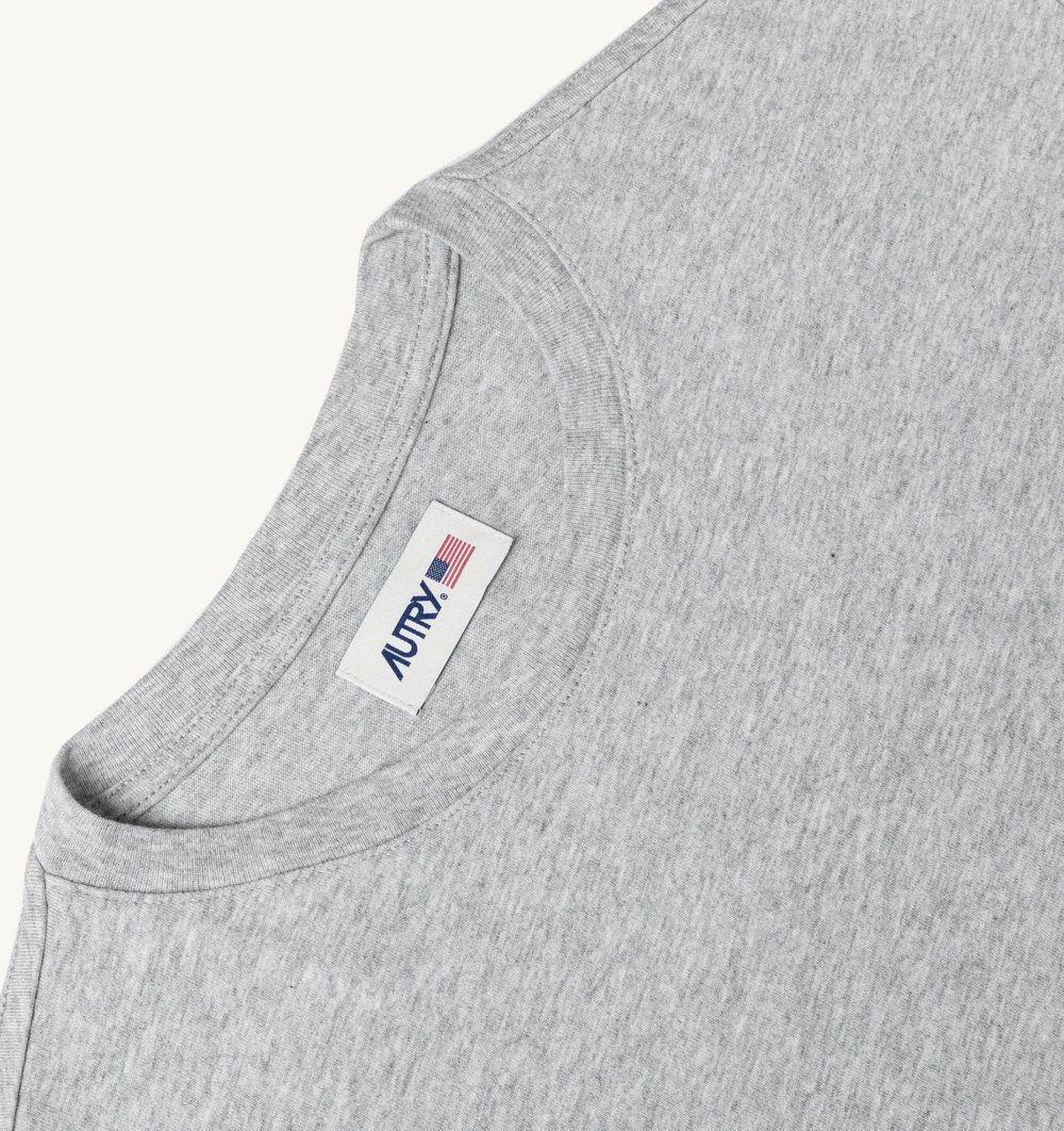 Autry Label T-shirt Melange Cotton Jersey Grey | 4105-RPWZY