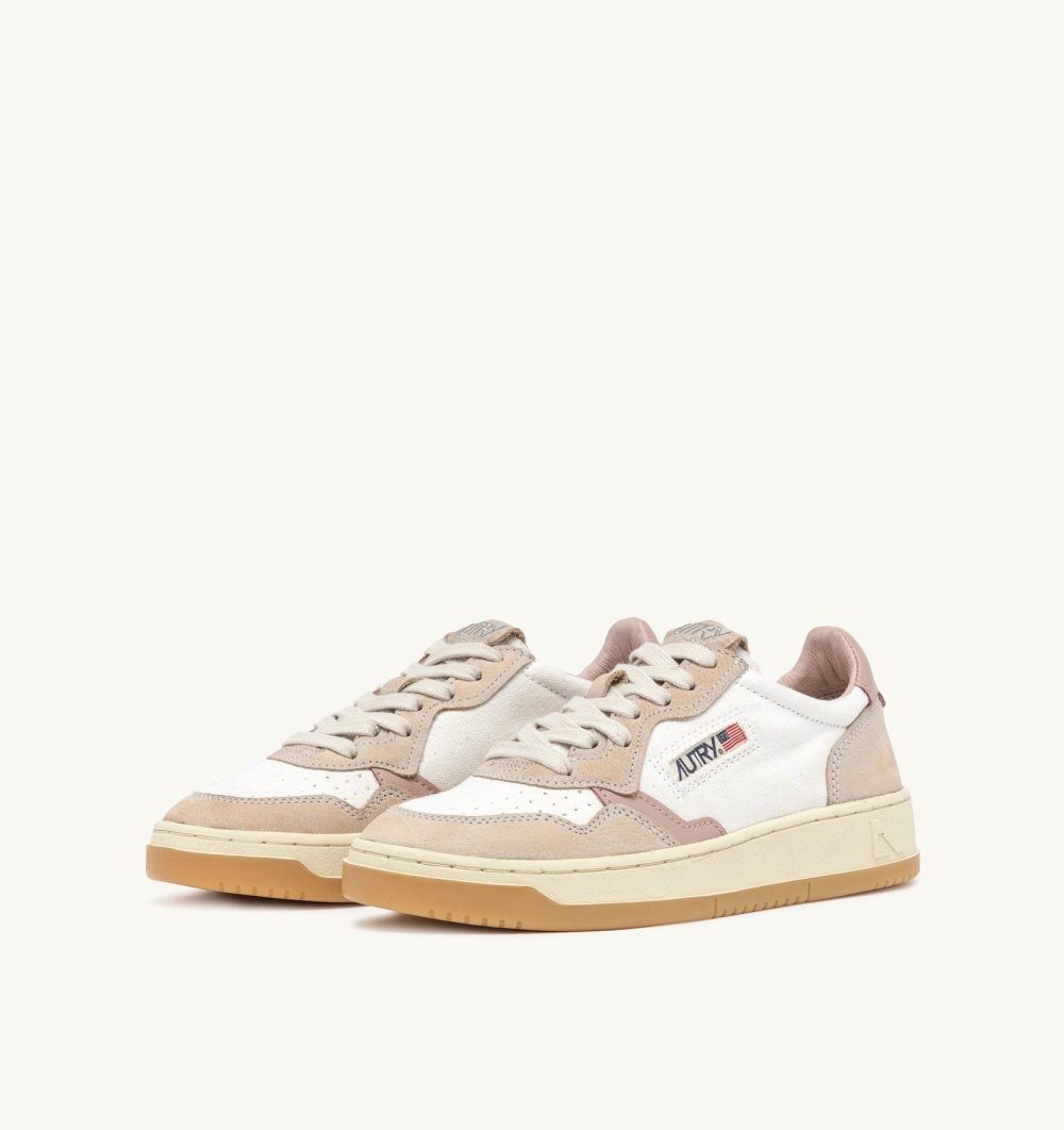 Autry Medalist Low Sneakers Canvas Leather White / Pink | 7286-DNMZH