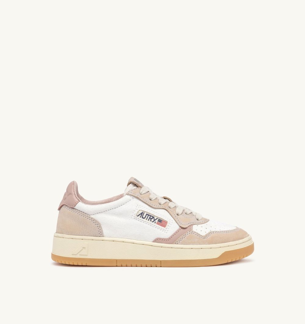 Autry Medalist Low Sneakers Canvas Leather White / Pink | 7286-DNMZH