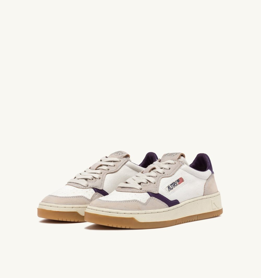 Autry Medalist Low Sneakers Canvas Leather White / Purple | 2065-NABTO