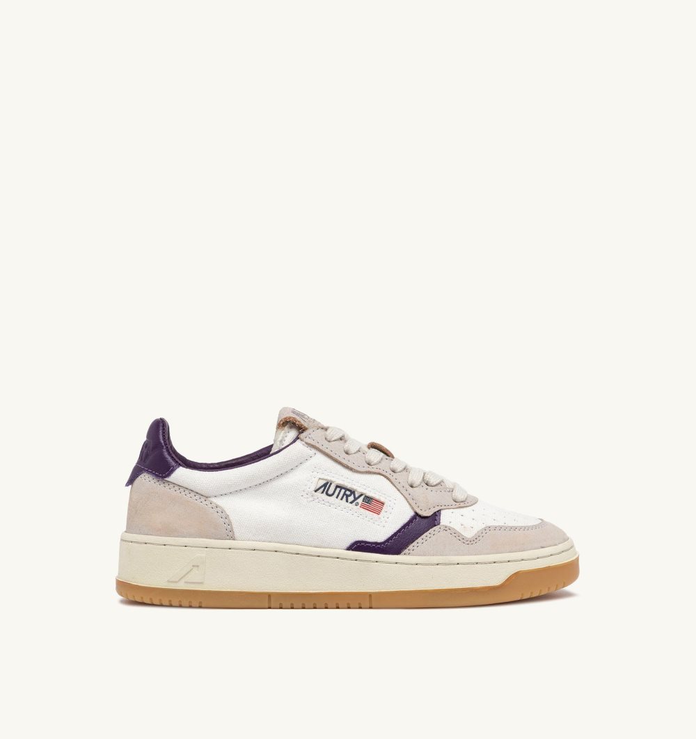 Autry Medalist Low Sneakers Canvas Leather White / Purple | 2065-NABTO