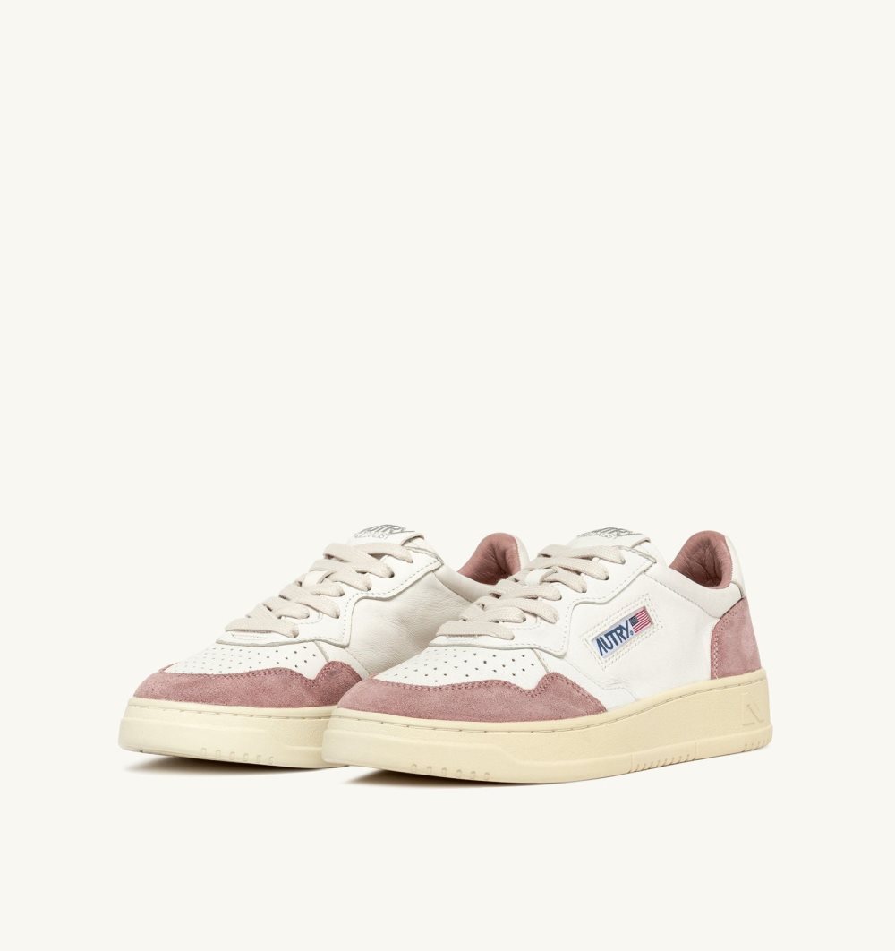 Autry Medalist Low Sneakers Goatskin Suede White / Pink | 0436-SCEQX